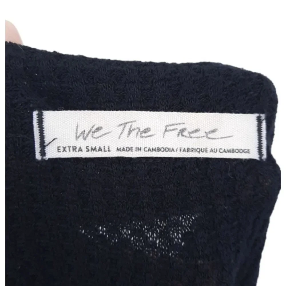 We The Free FP Black North Shore Waffle Knit Long Sleeve Tee XS Thumbholes_6